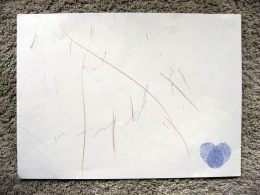 Dieťa nakreslilo dom a hviezdy na papier